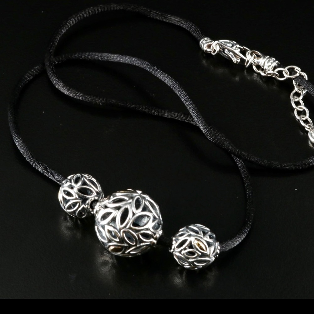 VINTAGE STERLING SILVER & Cord Necklace
